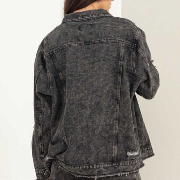 HYFVE Tess Acid Washed Distressed Denim Jacket in Black Denim 100% Cotton Size S - Picture 2 of 10